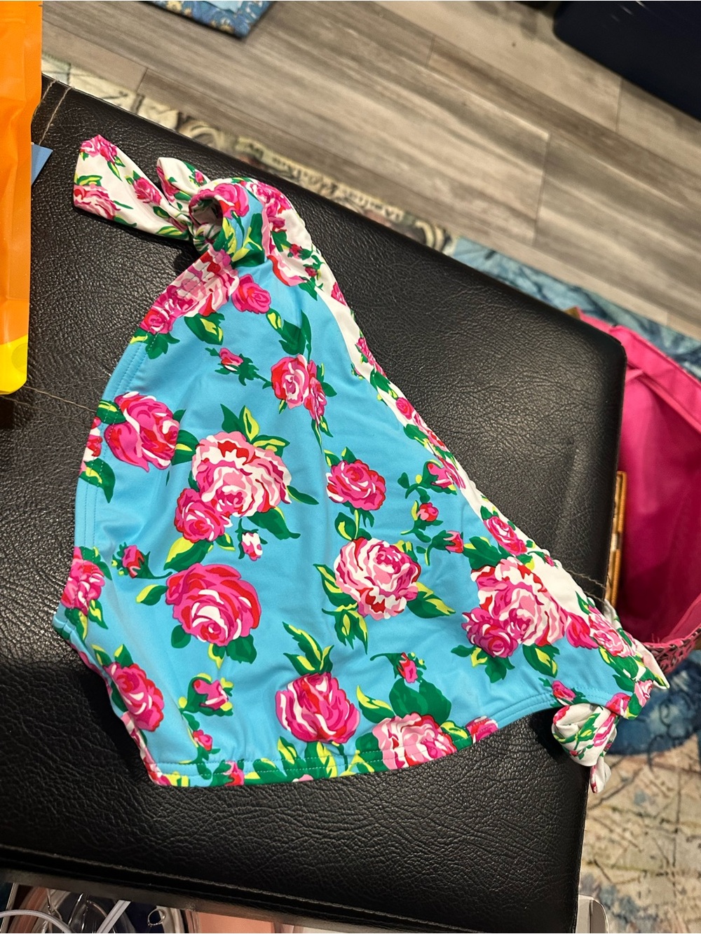 Betsey Johnson Blue Floral Bikini Bottoms with Pink Roses - Picture 3 of 3